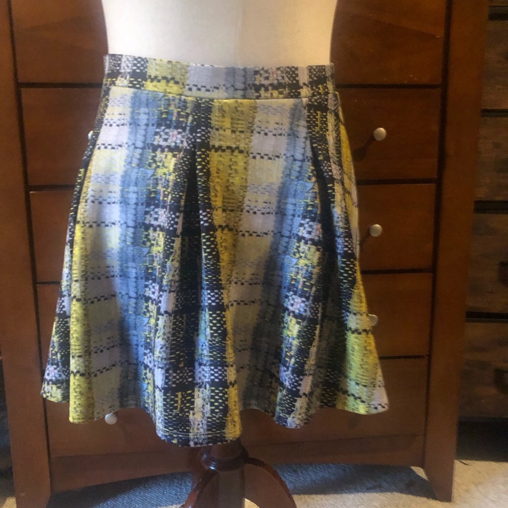 project RUNWAY Yellow, Blue & Black Plaid Skater Skirt